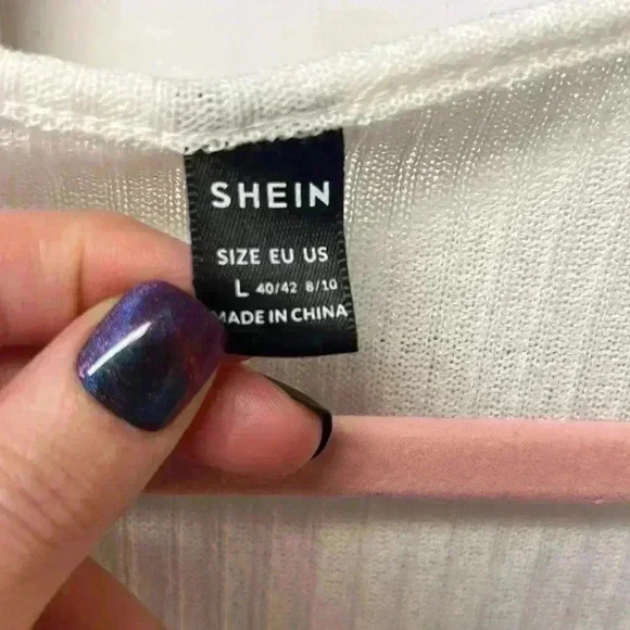 SHEIN Icon White Ribbed Knit Cropped Top - Size L - Picture 2 of 5